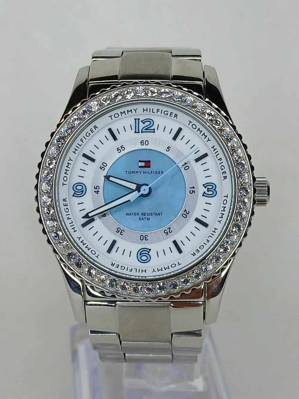 Tommy Hilfiger F80260 Women Watch Crystal Bezel Blue Dial Stainless Quartz